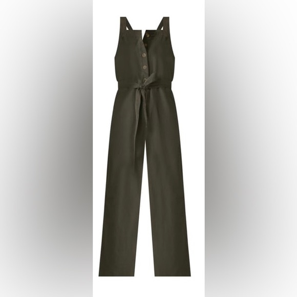 NWT☘️ Lucky Brand Front Button Jumpsuit☘️ Size Medium☘️Linen-Cotton☘️Army green - Picture 5 of 7